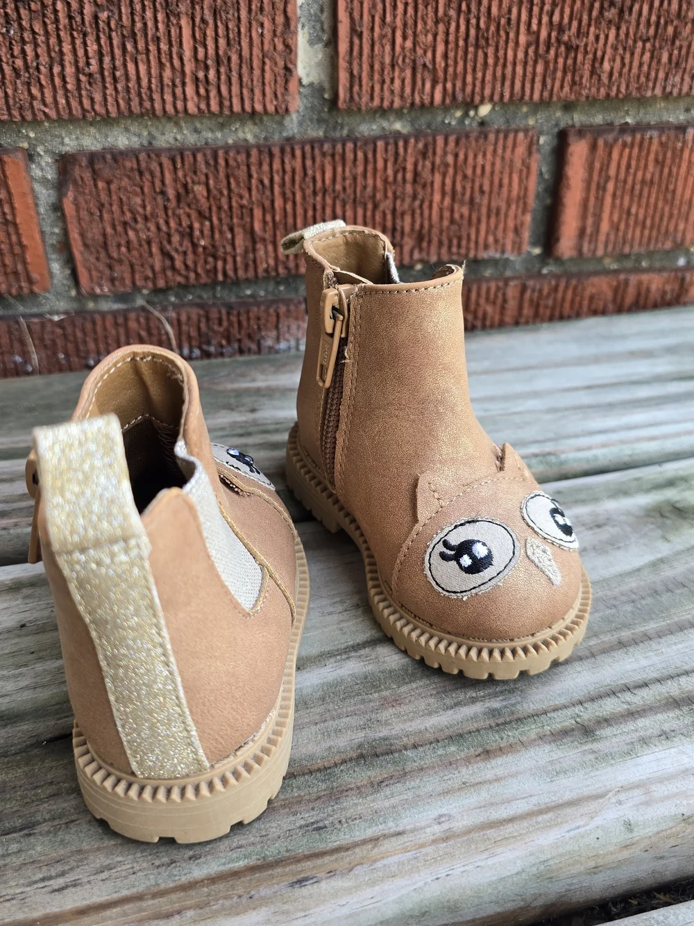wonder nation Tan Owl Zip Boots for Kids